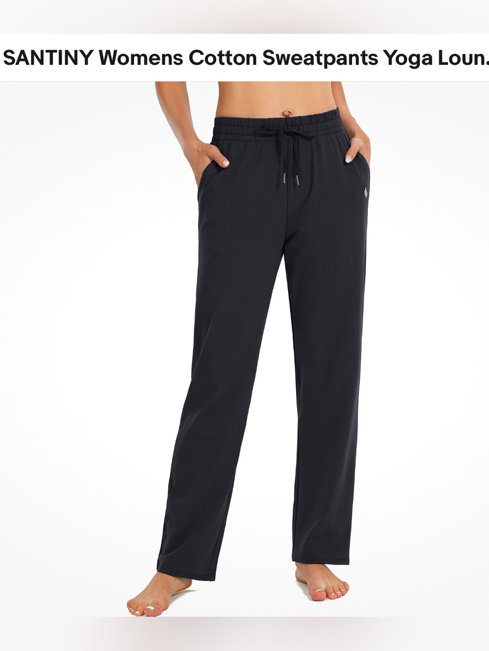 Santiny  Black Casual Drawstring  Yoga Pants size S NWT, pockets